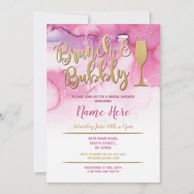 Brunch & Bubbly Pink Gold Bridal Shower Invite (Front)