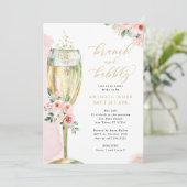 Brunch & Bubbly Pink Gold Floral Bridal Shower Invitation (Standing Front)