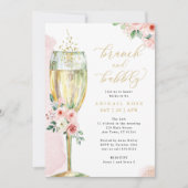 Brunch & Bubbly Pink Gold Floral Bridal Shower Invitation (Front)
