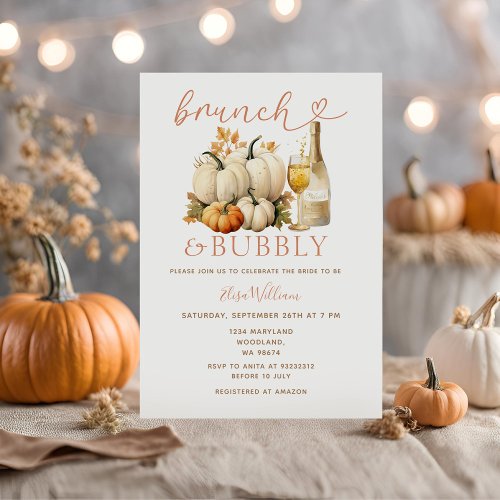  Brunch  Bubbly Pumpkin Autumn Bridal Shower  Invitation