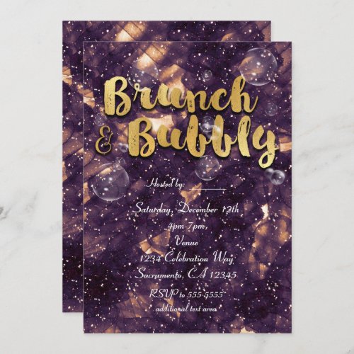 Brunch  Bubbly Purple Gold Glam Chic Invitations