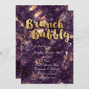 Brunch & Bubbly Purple Gold Glam Chic Invitations