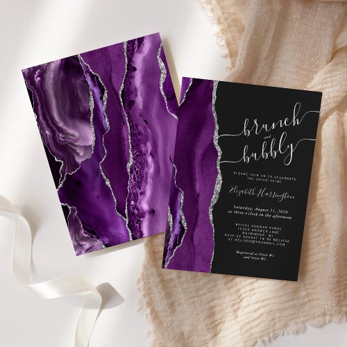 Brunch  Bubbly Purple Silver Agate Bridal Shower Invitation