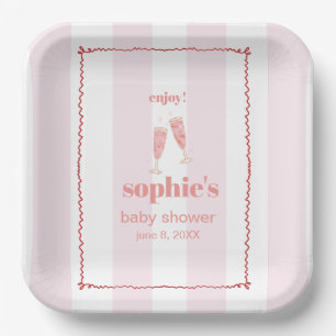 Brunch & Bubbly Red And Pink Retro Wavy Paper Plates