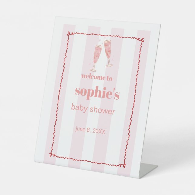 Brunch & Bubbly Red And Pink Wavy Welcome Sign (Front)