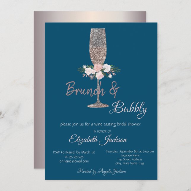 Brunch & Bubbly Rose Gold Bridal Shower  Invitation (Front/Back)
