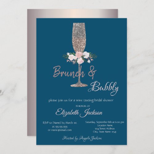 Brunch  Bubbly Rose Gold Bridal Shower  Invitation