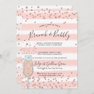 Brunch & Bubbly Rose Gold Champagne Bridal Shower Invitation