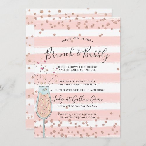 Brunch  Bubbly Rose Gold Champagne Bridal Shower Invitation