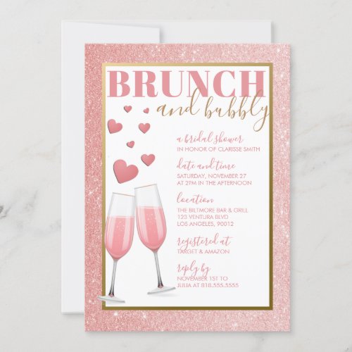 BRUNCH  BUBBLY  ROSE GOLD CHAMPAGNE INVITATION