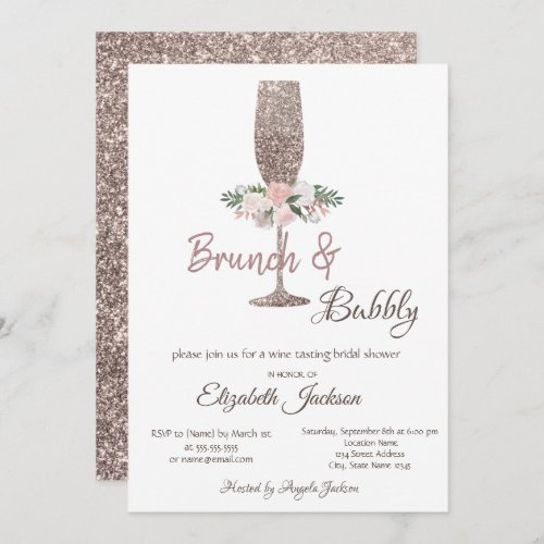 Brunch  Bubbly Rose Gold Glitter Bridal Shower  Invitation