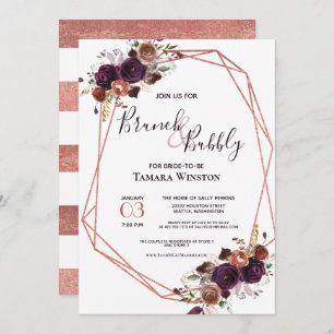 Brunch & Bubbly Rose Gold Purple Geometric Shower Invitation