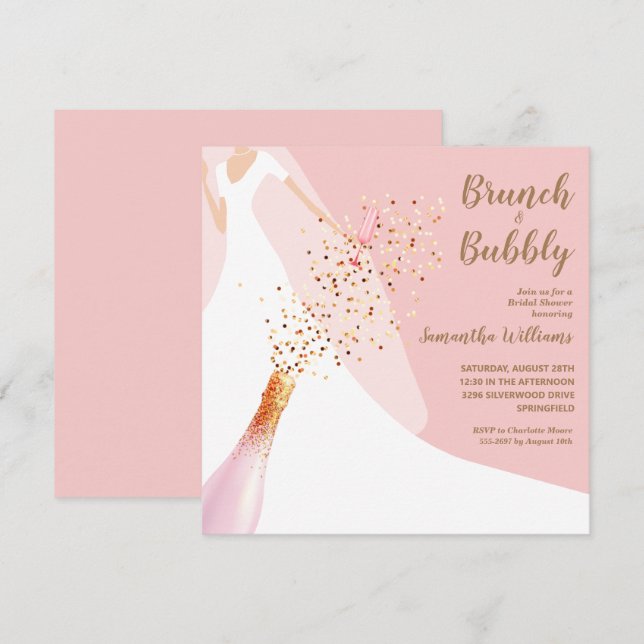 Brunch Bubbly Rose Quartz Bridal Shower Invitation (Front/Back)