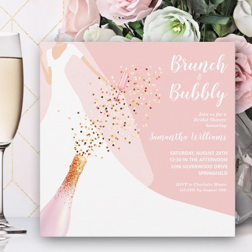 Brunch Bubbly Rose Quartz Bridal Shower Invitation