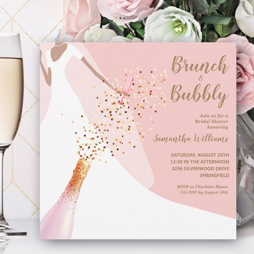 Brunch Bubbly Rose Quartz Bridal Shower Invitation