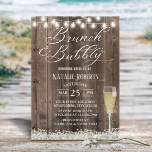 Brunch & Bubbly Rustic Baby's Breath Bridal Shower Invitation
