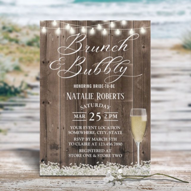Brunch & Bubbly Rustic Baby's Breath Bridal Shower Invitation