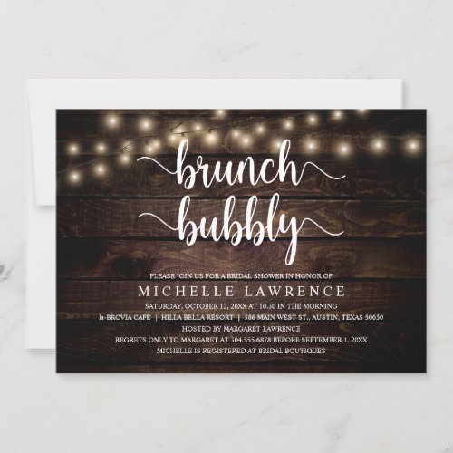 Brunch Bubbly Rustic Bridal Shower Celebration Invitation