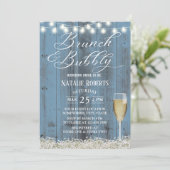 Brunch & Bubbly Rustic Dusty Blue Bridal Shower Invitation (Standing Front)