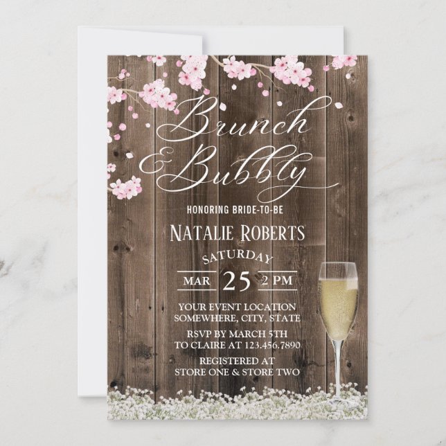 Brunch & Bubbly Rustic Floral Bridal Shower Invitation (Front)