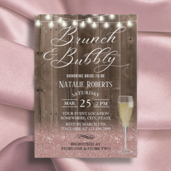 Brunch Bubbly Rustic Rose Gold Barn Bridal Shower Invitation by myinvitation at Zazzle