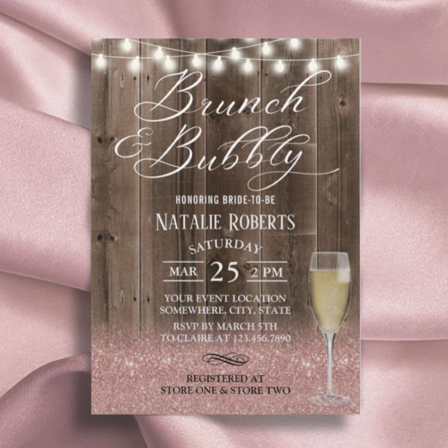 Brunch Bubbly Rustic Rose Gold Barn Bridal Shower Invitation (Creator Uploaded)