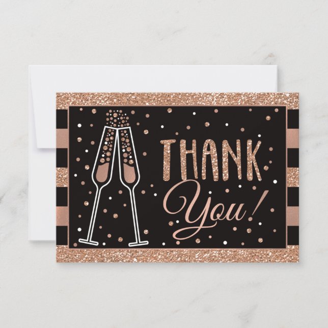 Brunch & Bubbly Shower Thank You Card Faux Glitter (Front)