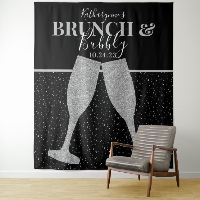 Brunch Bubbly Silver Glitter Champagne Backdrop (In Situ)
