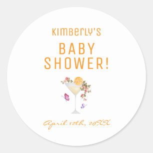 Brunch Bubbly Spring Floral Champagne Baby Shower  Classic Round Sticker