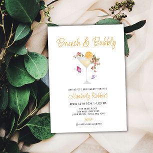 Brunch Bubbly Spring Floral Champagne Baby Shower Invitation