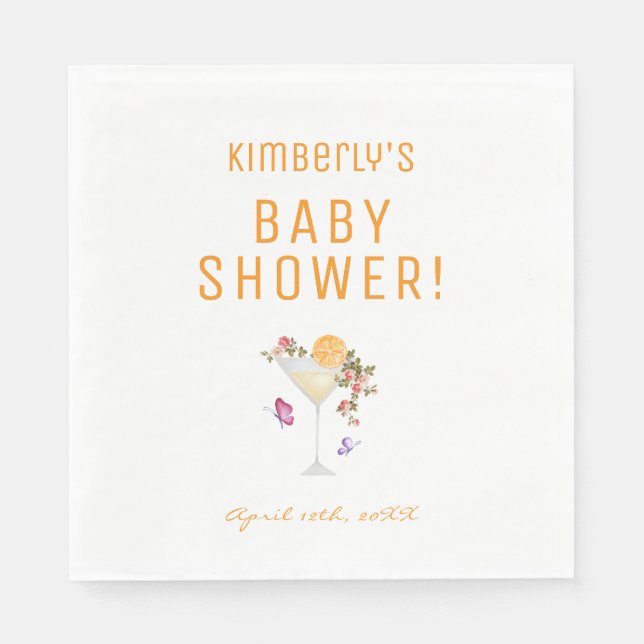 Brunch Bubbly Spring Floral Champagne Baby Shower  Napkins (Front)