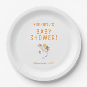 Brunch Bubbly Spring Floral Champagne Baby Shower Paper Plates