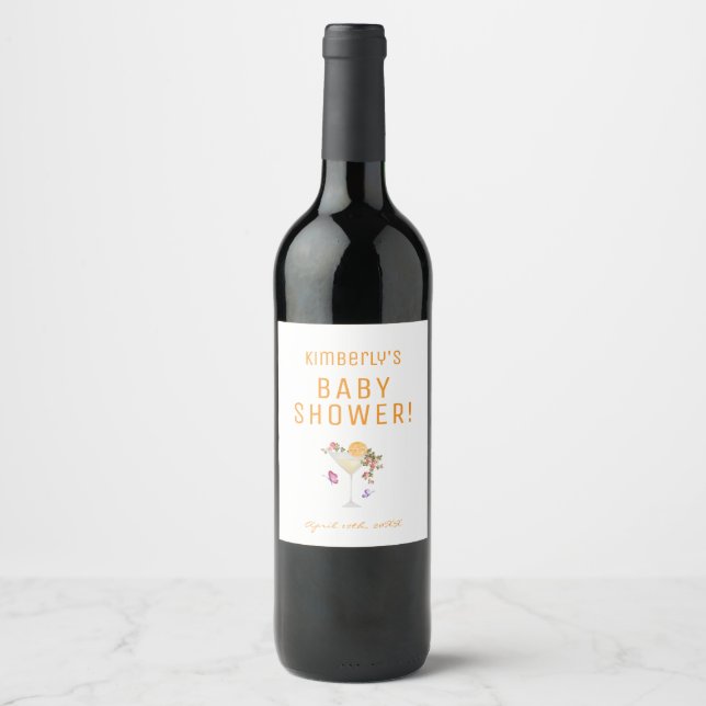 Brunch Bubbly Spring Floral Champagne Baby Shower  Wine Label (Front)