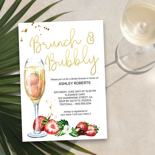 Brunch Bubbly Strawberries Champagne Bridal Shower Invitation