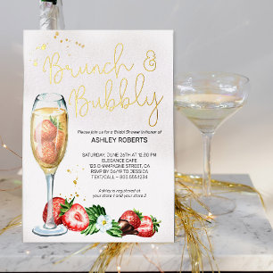 Brunch Bubbly Strawberry Champagne Bridal Shower Foil Invitation