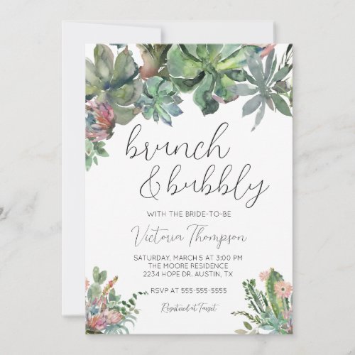Brunch  Bubbly Succulent Bridal Shower Invitation