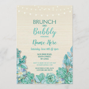 Brunch & Bubbly Succulents Bridal Shower Mint Invitation