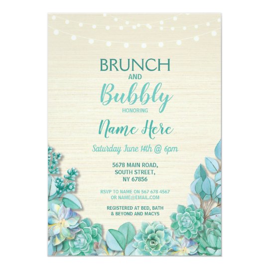 Brunch & Bubbly Succulents Bridal Shower Mint Invitation