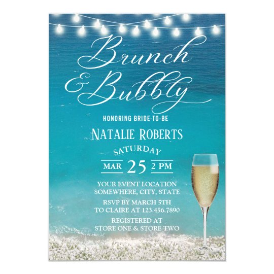 Brunch & Bubbly Summer Beach Bridal Shower Invitation