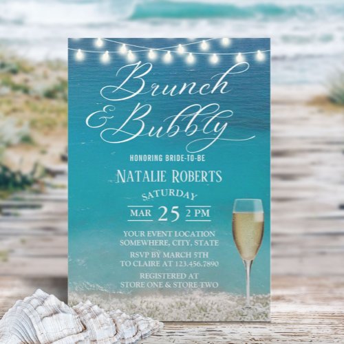 Brunch  Bubbly Summer Beach Bridal Shower Invitation