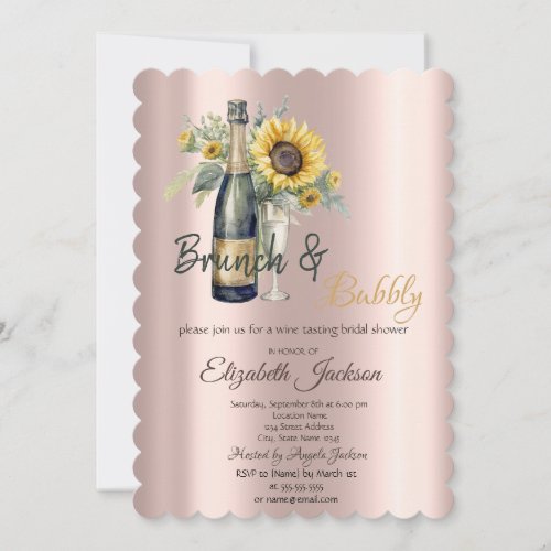  Brunch  Bubbly SunflowersGlass Bridal Shower   Invitation