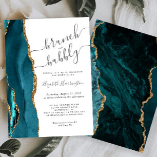 Brunch & Bubbly Teal Agate Bridal Shower Invitation