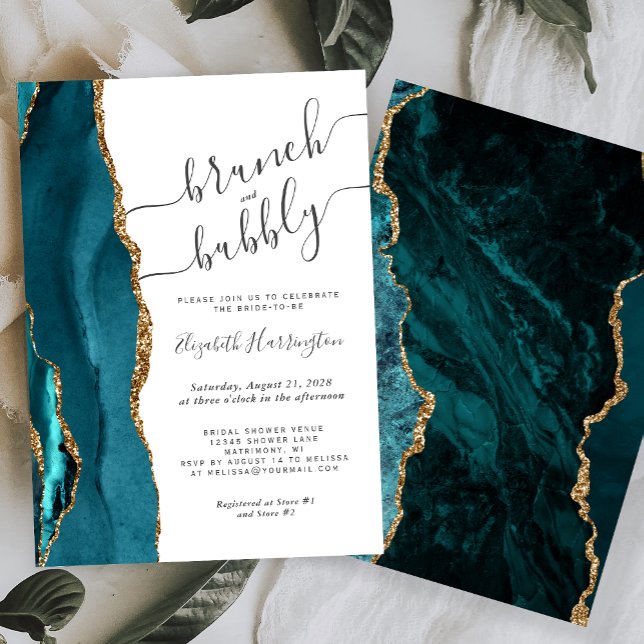 Brunch & Bubbly Teal Agate Bridal Shower Invitation (Creator Uploaded)