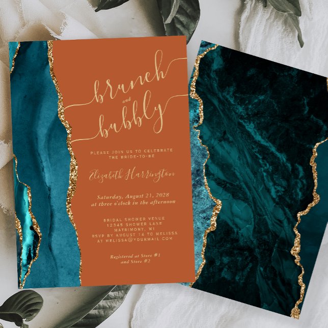 Brunch & Bubbly Teal Agate RustBridal Shower Invitation (Creator Uploaded)
