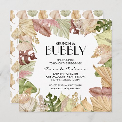 Brunch Bubbly Tropical Leaves Bridal Shower Invitation