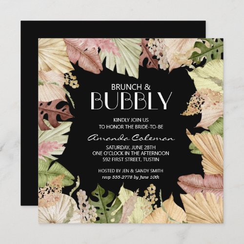 Brunch Bubbly Tropical Leaves Bridal Shower Invite