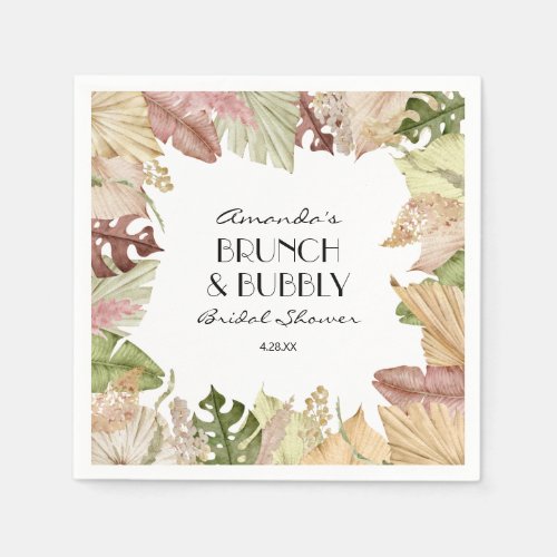 Brunch Bubbly Tropical Leaves Bridal Shower Napkins