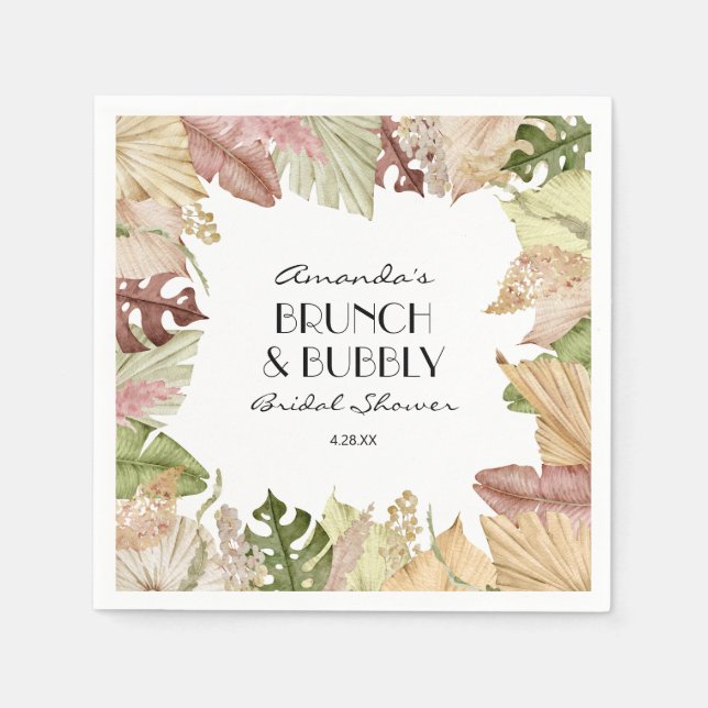 Brunch Bubbly Tropical Leaves Bridal Shower Napkins (Front)