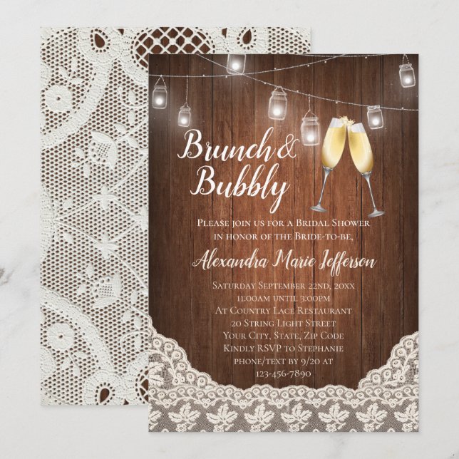 Brunch Bubbly Vintage String Lights Bridal Shower Invitation (Front/Back)