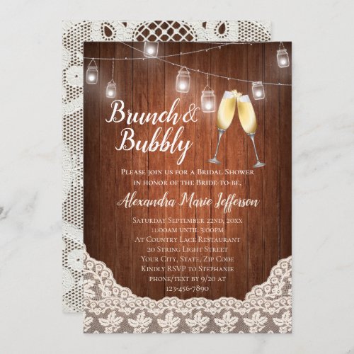 Brunch Bubbly Vintage String Lights Bridal Shower Invitation
